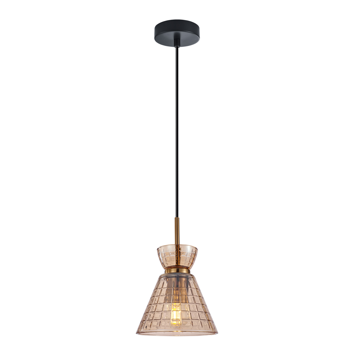 BALME lampa wisząca czarno-złota klosz podwójny stożek deseń kraty amber 1xE27 PND-3624-1-BRO-AMB