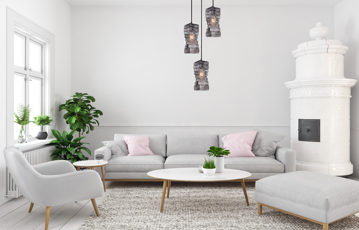 ALTERA lampa wisząca czarna kaskada klosze asymetryczne szkło dymione 3xE27 PND-3219-3A-BK-SG