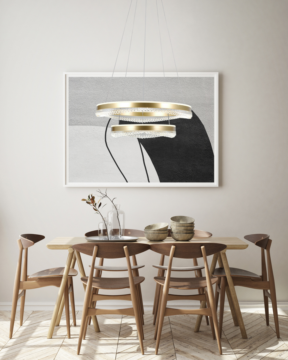 MORTE lampa wisząca złote ringi 60cm z akrylowym kloszem LED 70W CCT ITALUX PND-34535-2L-GD