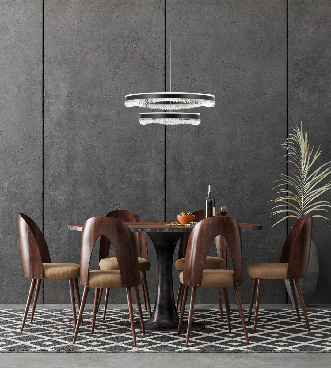 MORTE lampa wisząca czarne ringi 60cm z akrylowym kloszem LED 70W CCT ITALUX PND-34535-2L-BK