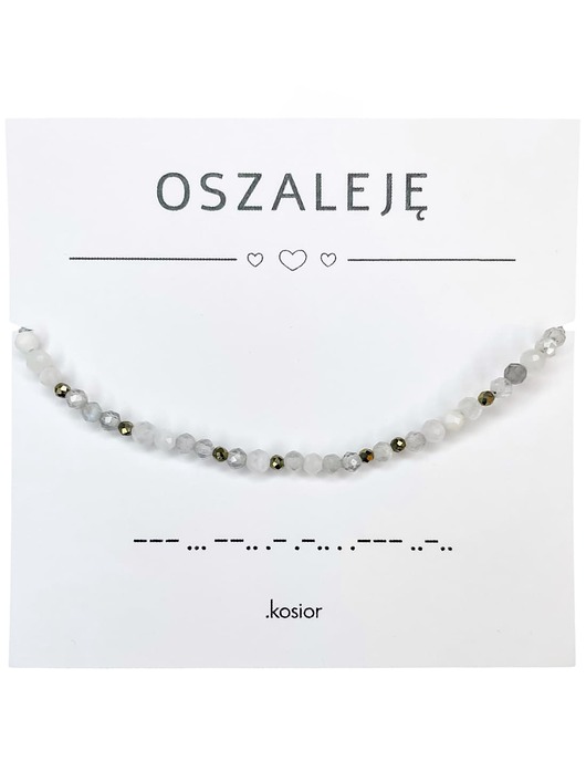 Bransoletka OSZALEJĘ - kamienie naturalne - Labradoryt, Księżycowy, Piryt