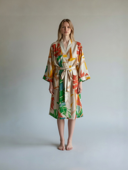 Szlafrok narzutka kimono w tropikalny wzór