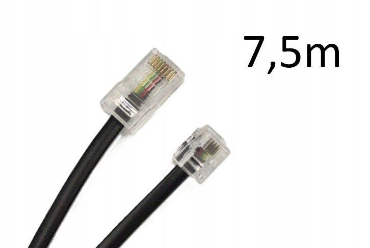 Przejściówka RJ45 - RJ11 przewód telefoniczny 4P czarny 7,5m