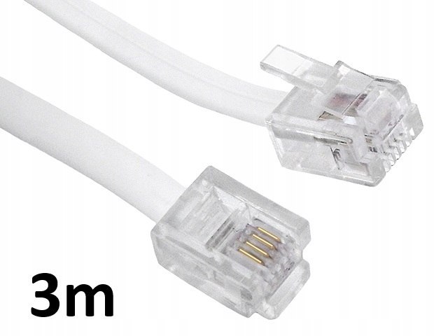 Przewód telefoniczny RJ11 - RJ11 biały 6P4C płaski kabel 3m