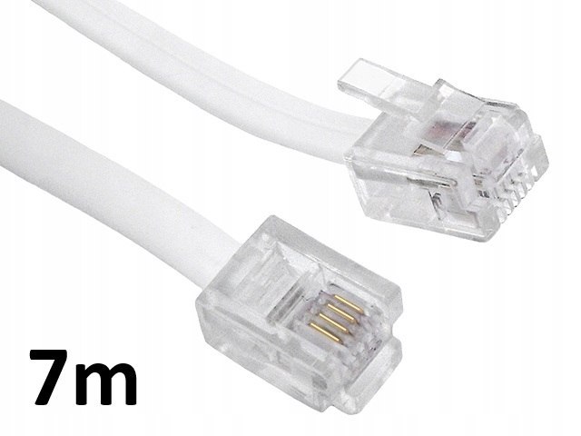 Przewód telefoniczny RJ11 - RJ11 biały 6P4C płaski kabel 7m