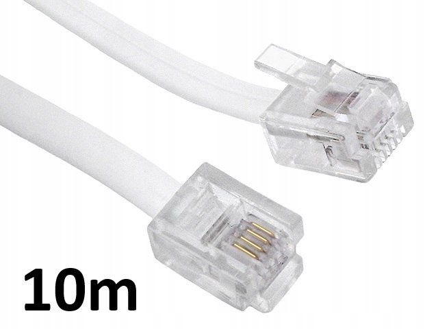 Przewód telefoniczny RJ11 - RJ11 biały 6P4C płaski kabel 10m