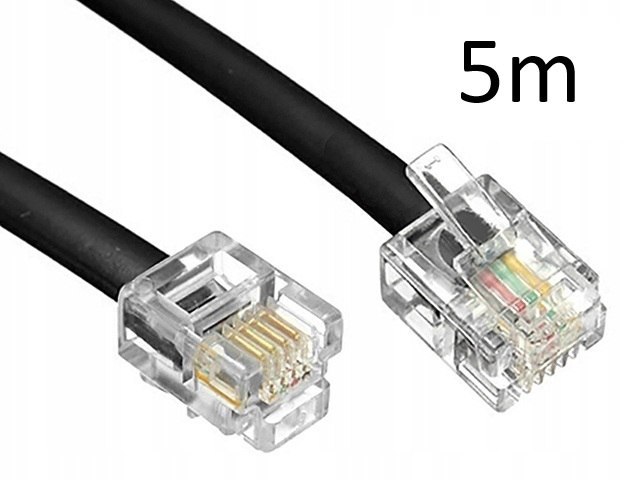 Przewód telefoniczny RJ11 - RJ11 czarny 6P4C płaski kabel 5m
