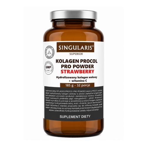 Singularis Kolagen Procol Pro Powder Superior Strawberry, 185 g - suplement diety z kolagenem i witaminą C -> Wysyłka od 3,99 - odbiór w Żabce