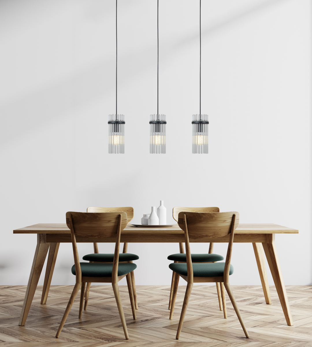MERTO lampa wisząca potrójna czarny mat 3xE14 klosz szklane rurki PND-40930-3B-BK