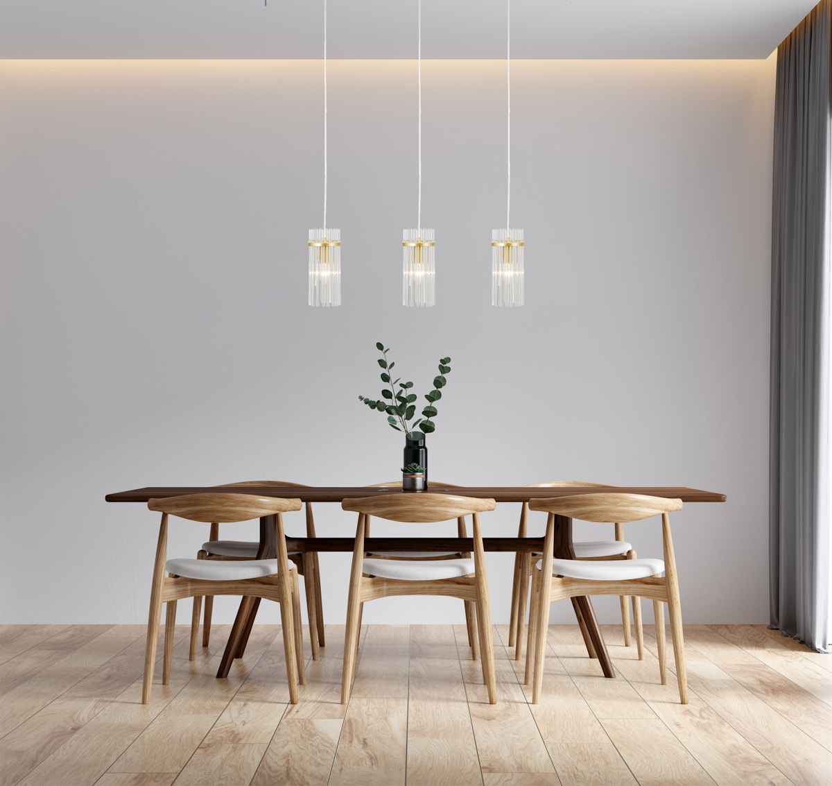 MERTO lampa wisząca potrójna złoty mat 3xE14 klosz szklane rurki PND-40930-3B-GD
