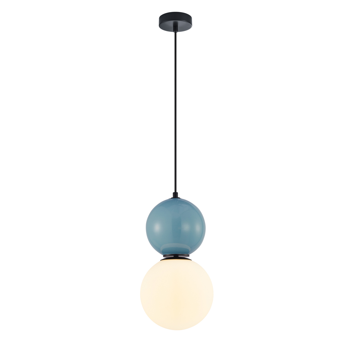 MASTAL lampa wisząca czarna niebieska ceramika klosz 20cm biała kula 1xE27 PND-36603-1L-BK-BLU