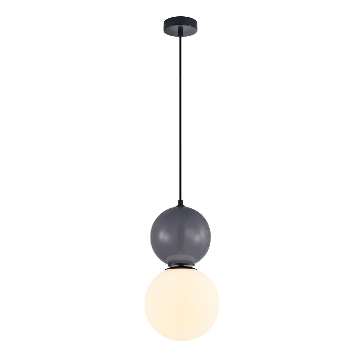 MASTAL lampa wisząca czarna szara ceramika klosz 20cm biała kula 1xE27 PND-36603-1L-BK-GR