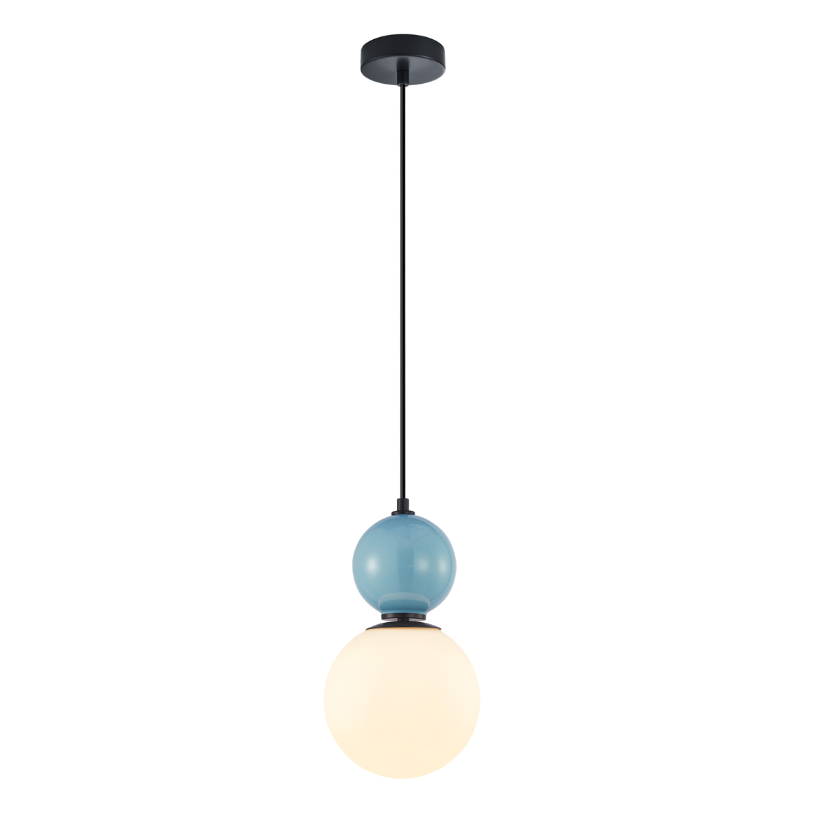 MASTAL lampa wisząca czarna niebieska ceramika klosz 18cm biała kula 1xE27 PND-36603-1M-BK-BLU