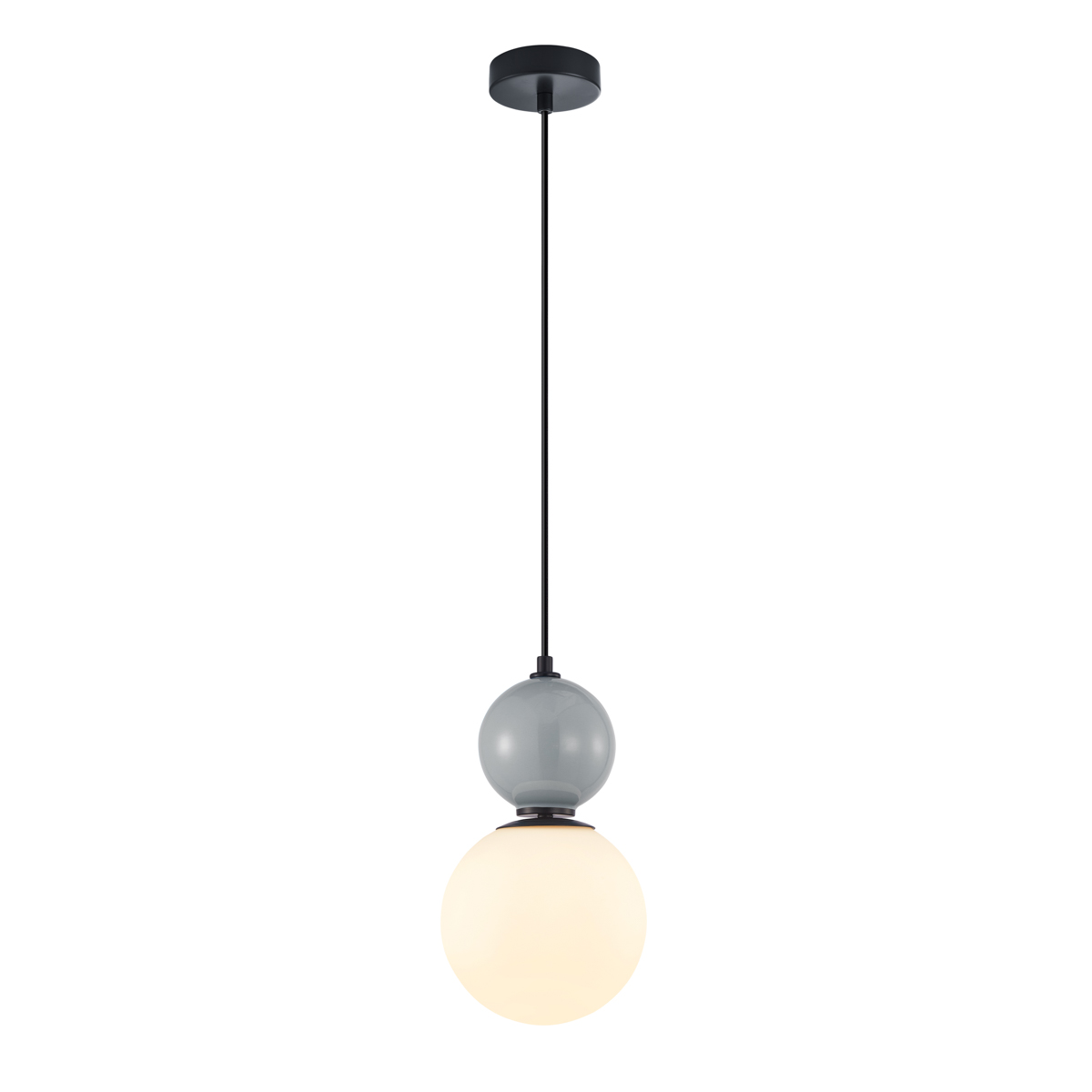 MASTAL lampa wisząca czarna szara ceramika klosz 18cm biała kula 1xE27 PND-36603-1M-BK-GR