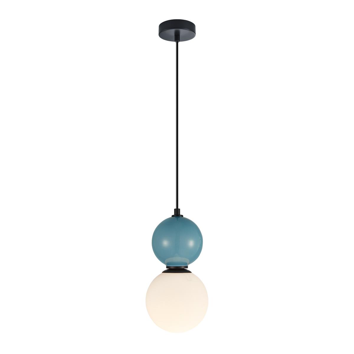 MASTAL lampa wisząca czarna niebieska ceramika klosz 15cm biała kula 1xE27 PND-36603-1S-BK-BLU