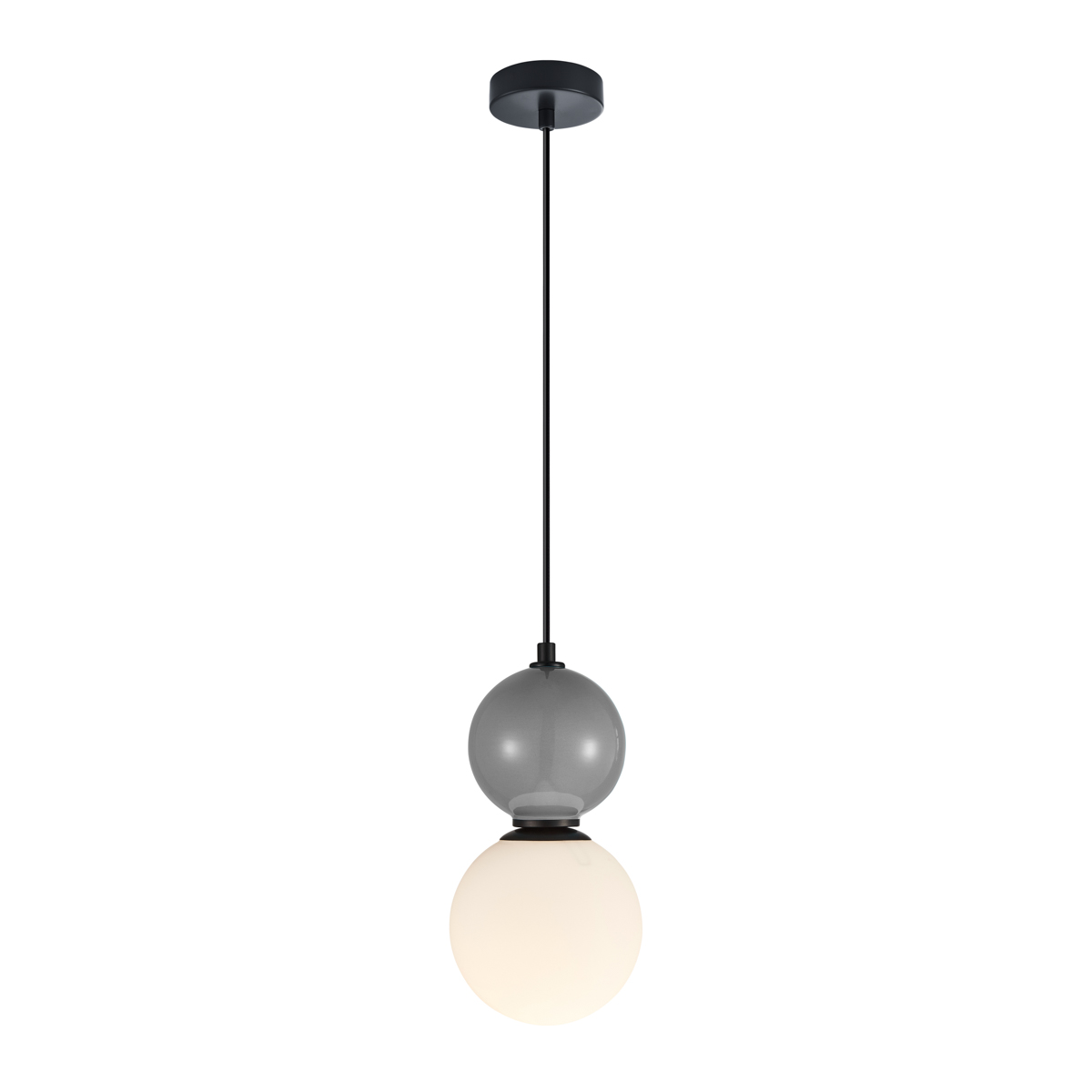 MASTAL lampa wisząca czarna szara ceramika klosz 15cm biała kula 1xE27 PND-36603-1S-BK-GR