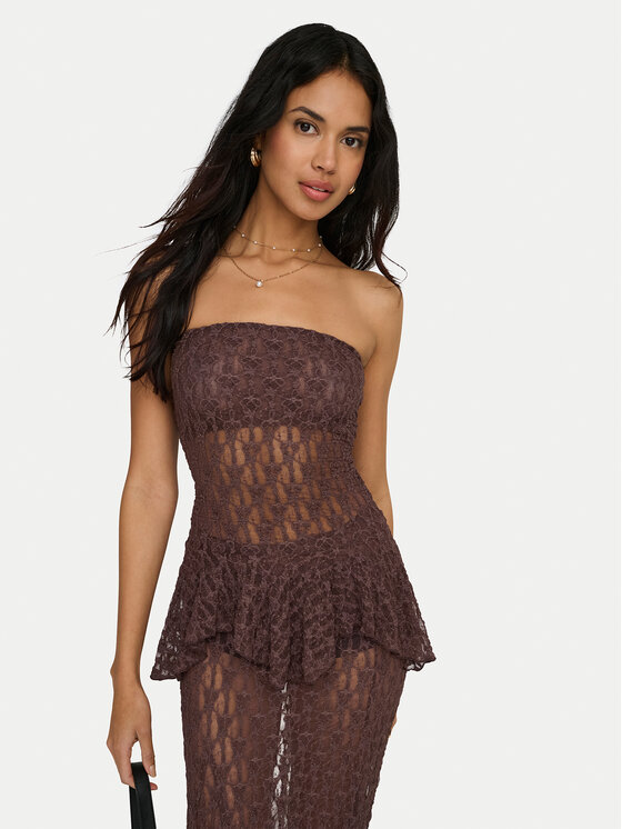 ONLY Top Aya 15375823 Brązowy ciemny Slim Fit