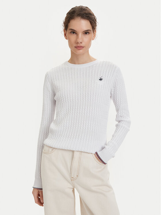 Beverly Hills Polo Club Sweter P-SS26W-M537390 Biały Regular Fit