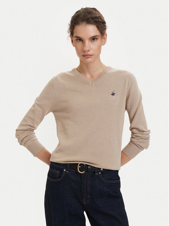 Beverly Hills Polo Club Sweter P-SS26W-M536563 Beżowy Regular Fit