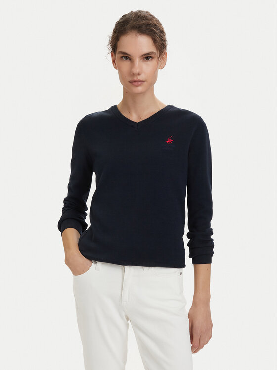 Beverly Hills Polo Club Sweter P-SS26W-M536563 Granatowy Regular Fit