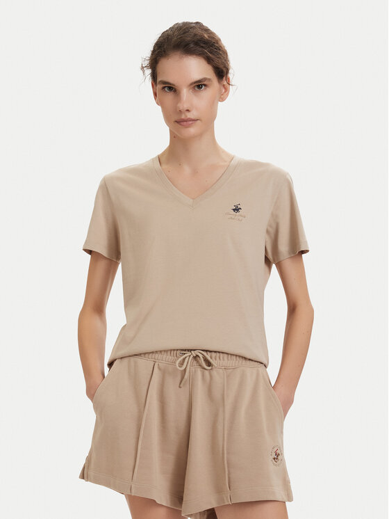 Beverly Hills Polo Club T-Shirt P-SS26W-TS516518 Beżowy Regular Fit