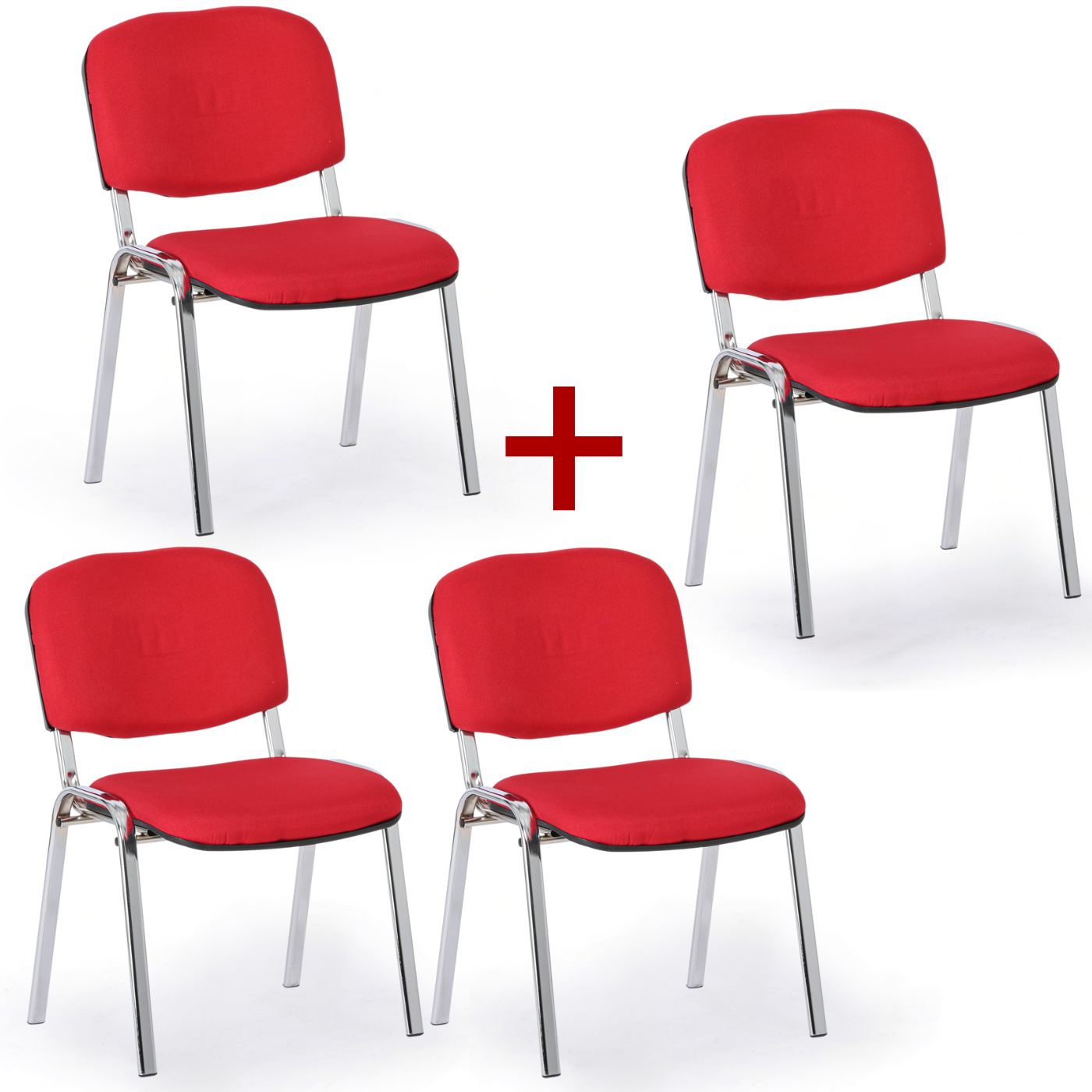 B2B Partner Krzesło konferencyjne VIVA PLUS 3+1 GRATIS - chromowane nogi, czerwony