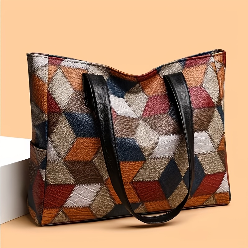 TEMU Perfect Lily Damska Retro Boho Torba na Ramię w Kratę - Duża Pojemność, Torba na Ramię/Torba Ręczna z Zamkiem Błyskawicznym, Stylowy Wzór
