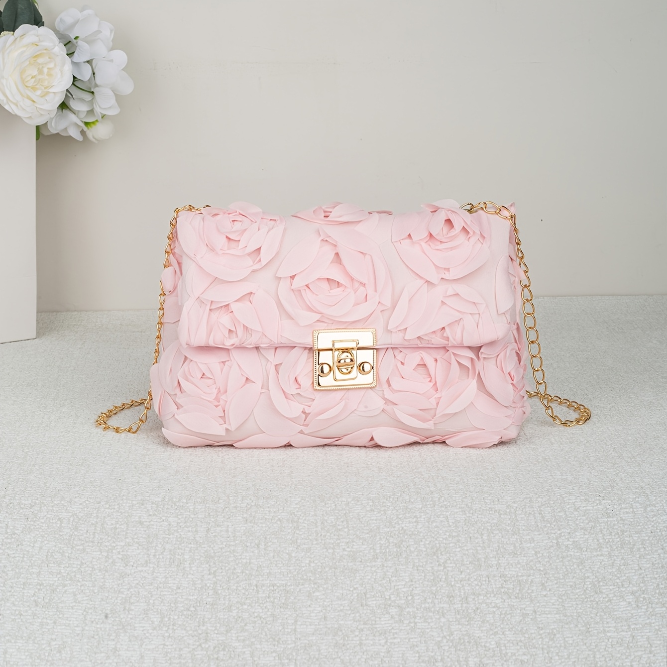 TEMU Ulepszona Elegancka Torba na Ramię o Dużej Pojemności - Torba Crossbody na Łańcuszku, Torebka w Kwiaty