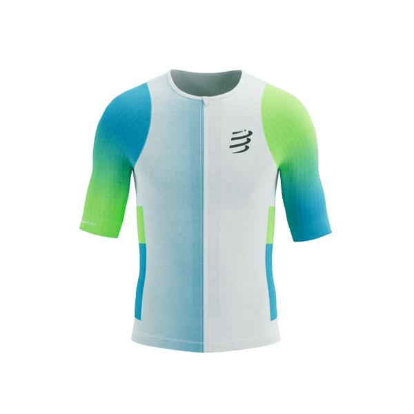 COMPRESSPORT Koszulka triathlonowa męska STREAM SS TRI TOP white/blue green