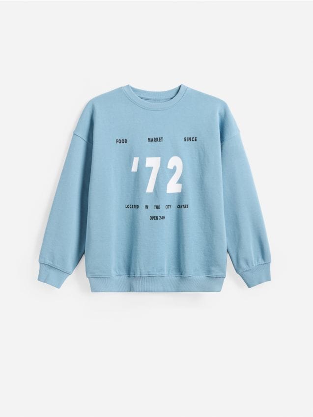 Reserved - Bawełniana bluza z nadrukiem - jasnoniebieski