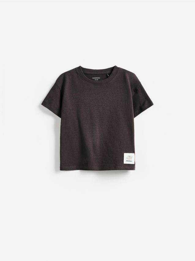 Reserved - Bawełniany t-shirt z naszywką - ciemnoszary