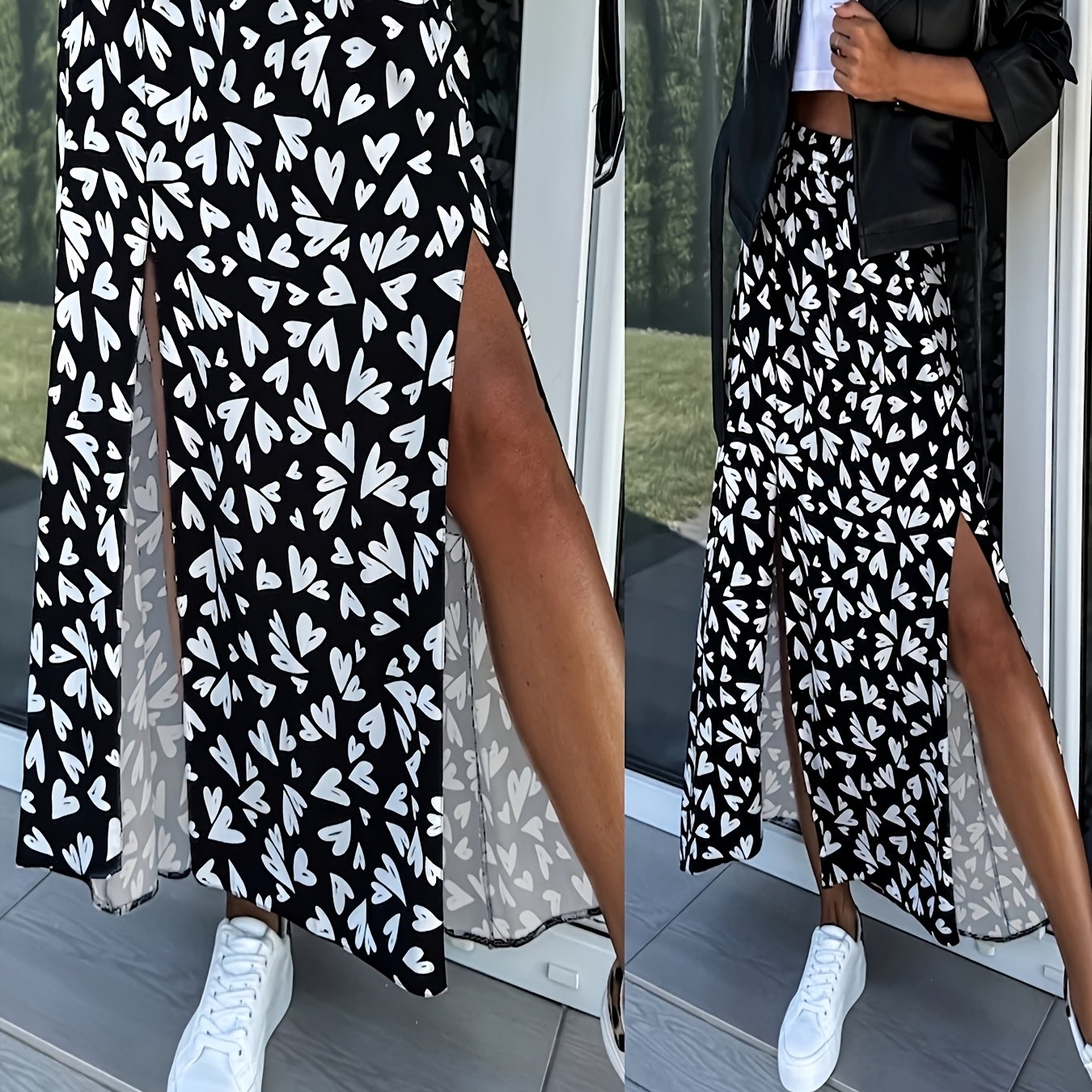 TEMU Damska spódnica maxi z nadrukiem , luźna długa spódnica z wysokim rozcięciem i elastyczną talią na , styl boho streetwear