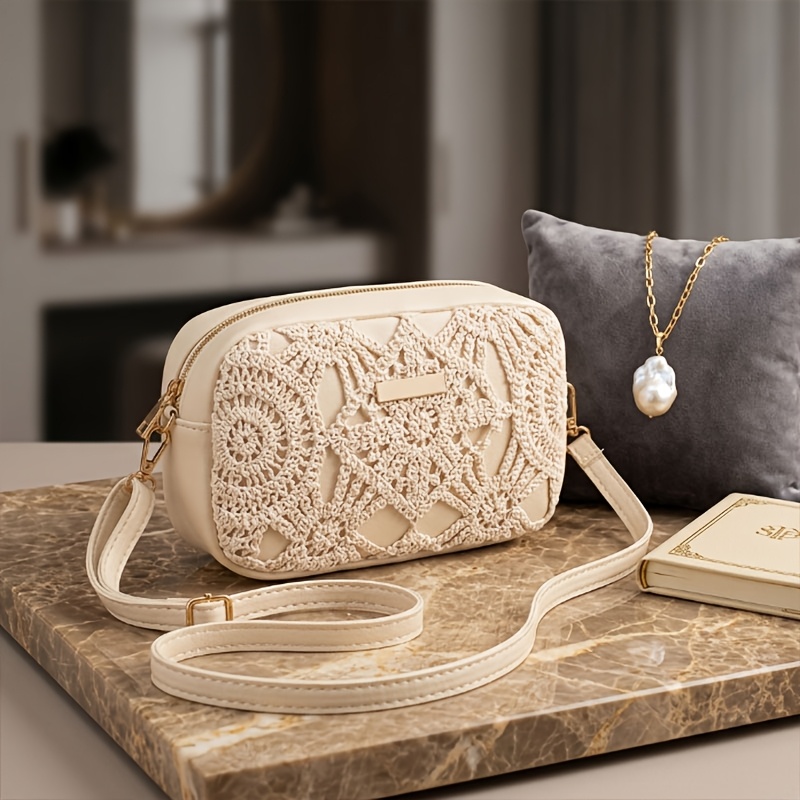 TEMU Koronkowa Torba na Kamera Crossbody, Regulowany Pasek na Ramię, Elegancka Mała Torebka Organizer dla Kobiet, Codzienna Modna Saszetka do Pracy,