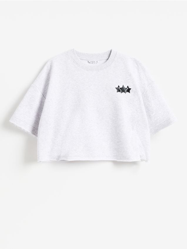 Reserved - Bawełniany t-shirt z nadrukiem - jasnoszary