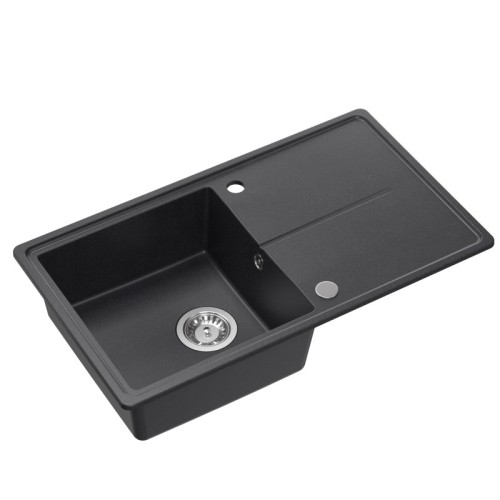 Quadron Zlewozmywak granitowy TONY 111 – jednokomorowy, wpuszczany, black dotted/elementy stalowe HTO7845CZK