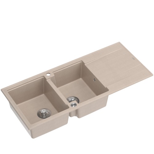 Quadron Zlewozmywak granitowy EVAN 121 – dwukomorowy, wpuszczany, pearl beige/elementy stalowe HQE11650U2_BS_P2O