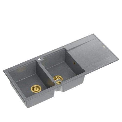 Quadron HQE11650U5_PVDG1_P2O Evan 121 silver stone - szary/złoty - granitowy - wpuszczany w blat - ociekacz