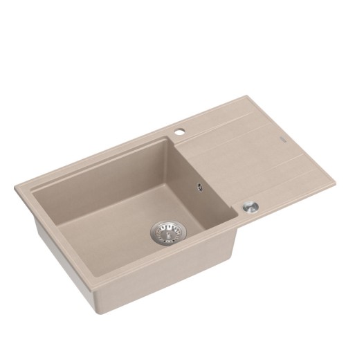Quadron Zlewozmywak granitowy EVAN 136 XL – jednokomorowy, wpuszczany, pearl beige/elementy stalowe HCQE58650U2_BS_P2O