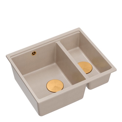 Quadron Zlewozmywak granitowy LOGAN 150 – półtorakomorowy, wpuszczany, pearl beige/elementy miedziane HCQL5646U2-C1_I