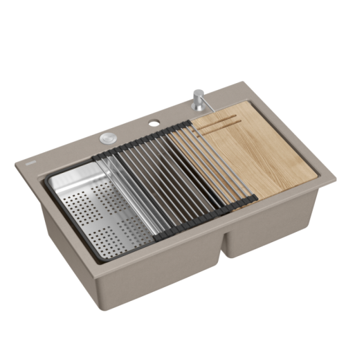 Zlew QUADRON MARC 120 SOFT TAUPE (cappuccino) + akcesoria (HQC7650U4_BS)