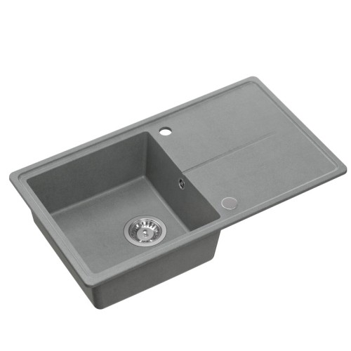 Quadron Zlewozmywak granitowy TONY 111 – jednokomorowy, wpuszczany, silver stone/elementy stalowe HTO7845SZK