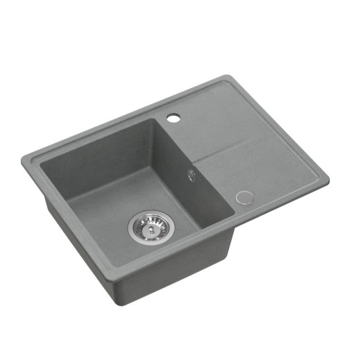 Quadron Zlewozmywak granitowy TONY 116 – jednokomorowy, wpuszczany, silver stone/elementy stalowe HTO6045SZK