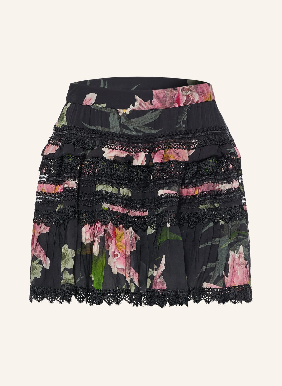 Allsaints Spódnica Zora Z Falbanami I Koronką schwarz