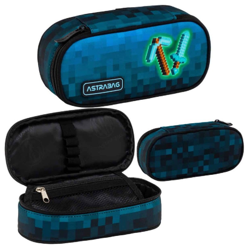 Astrabag Piórnik Jednokomorowy Saszetka Etui Na Przybory Szkolne Blue Pixel