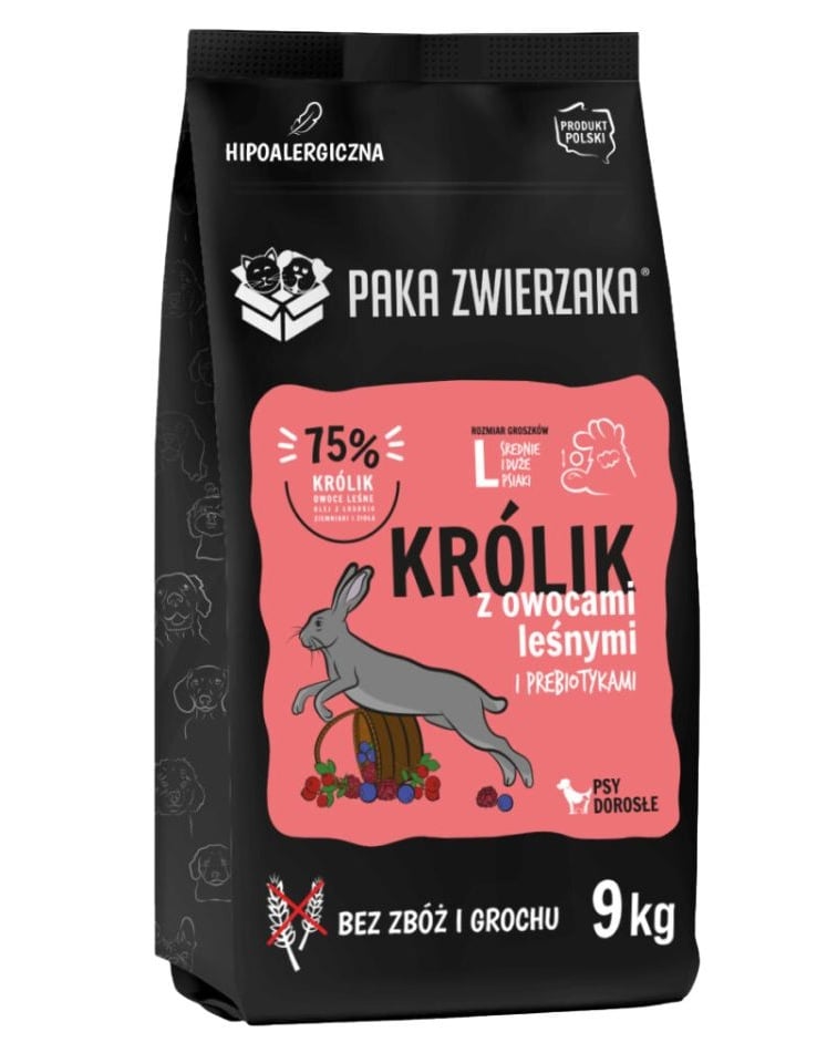 PAKA ZWIERZAKA Sucha karma Królik z owocami leśnymi dla psa L 9 kg