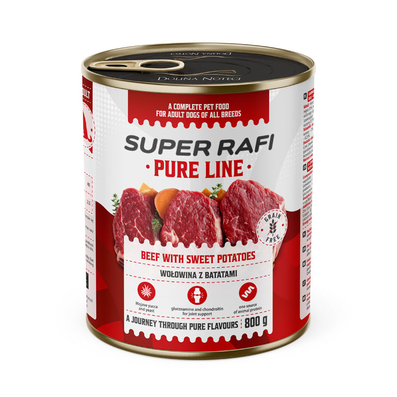 SUPER RAFI Pure Line wołowina z batatami 800g mokra karma dla psa