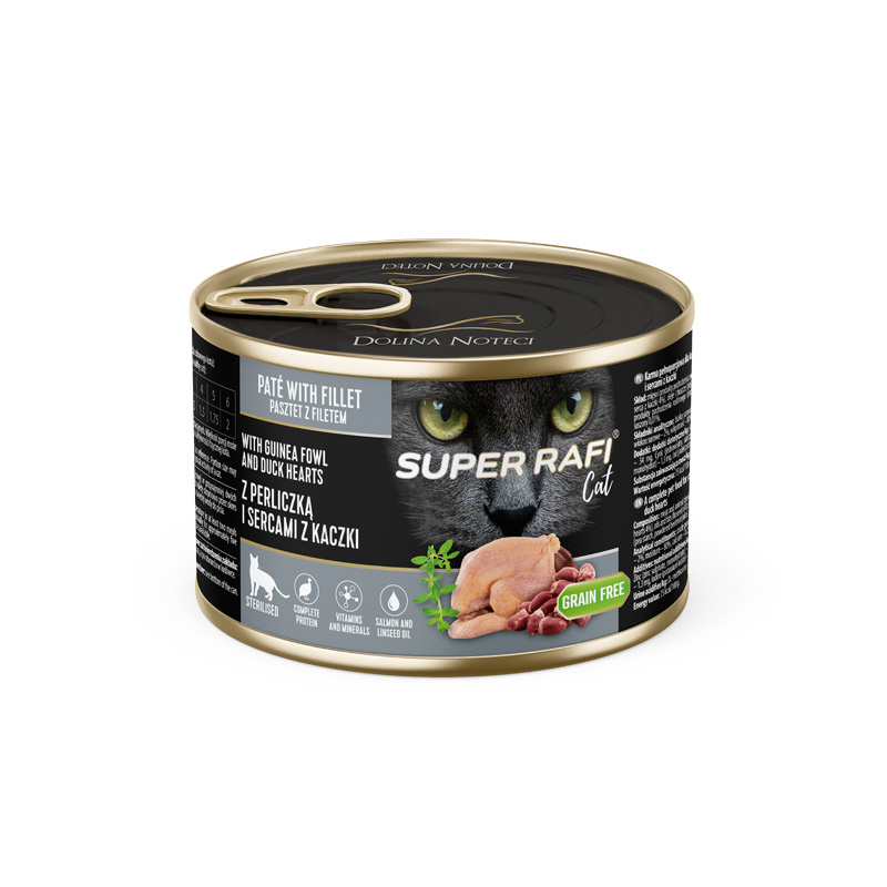 SUPER RAFI Cat z perliczką i sercami z kaczki 185g mokra karma dla kotów sterylizowanych