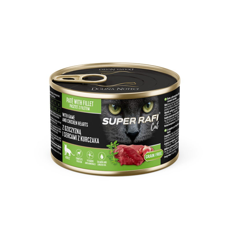 SUPER RAFI Cat z dziczyzną i sercami z kurczaka 185g mokra karma dla kota