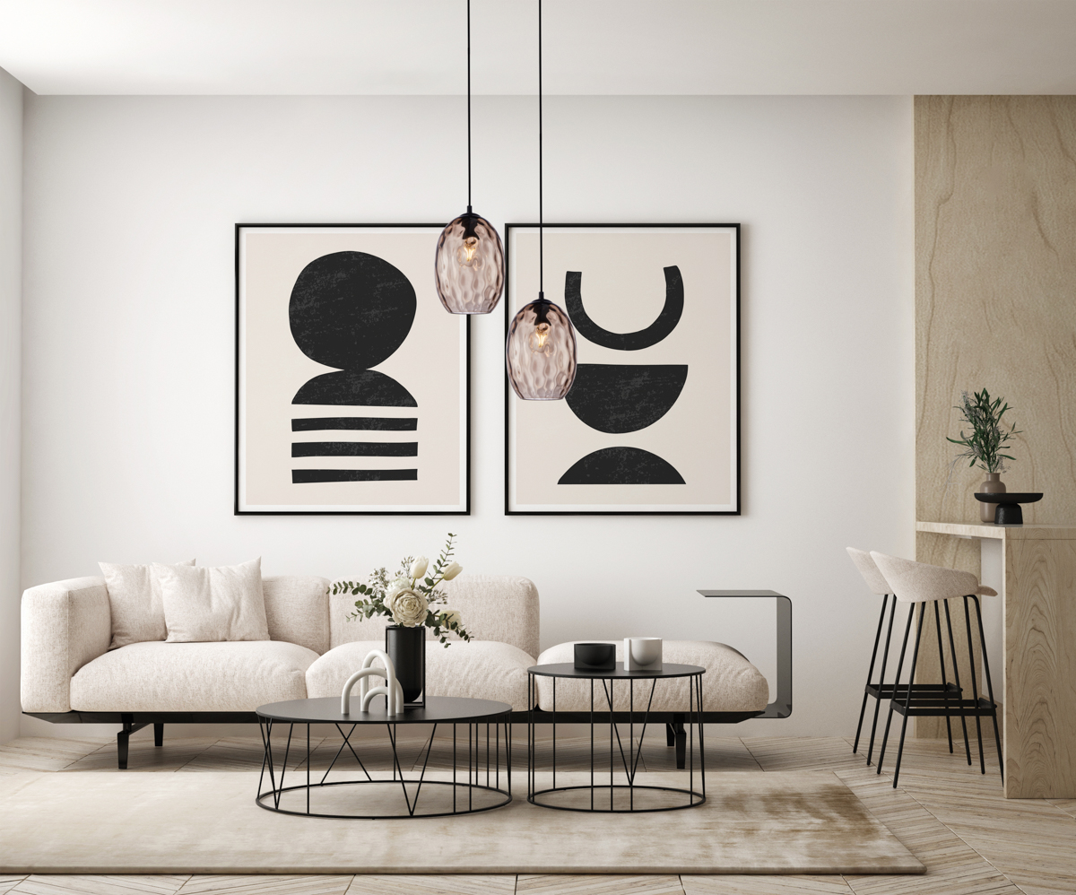 NOVALA lampa wisząca czarna klosz owalny szkło brązowe 1xE27 PND-3031-1-BK-CF