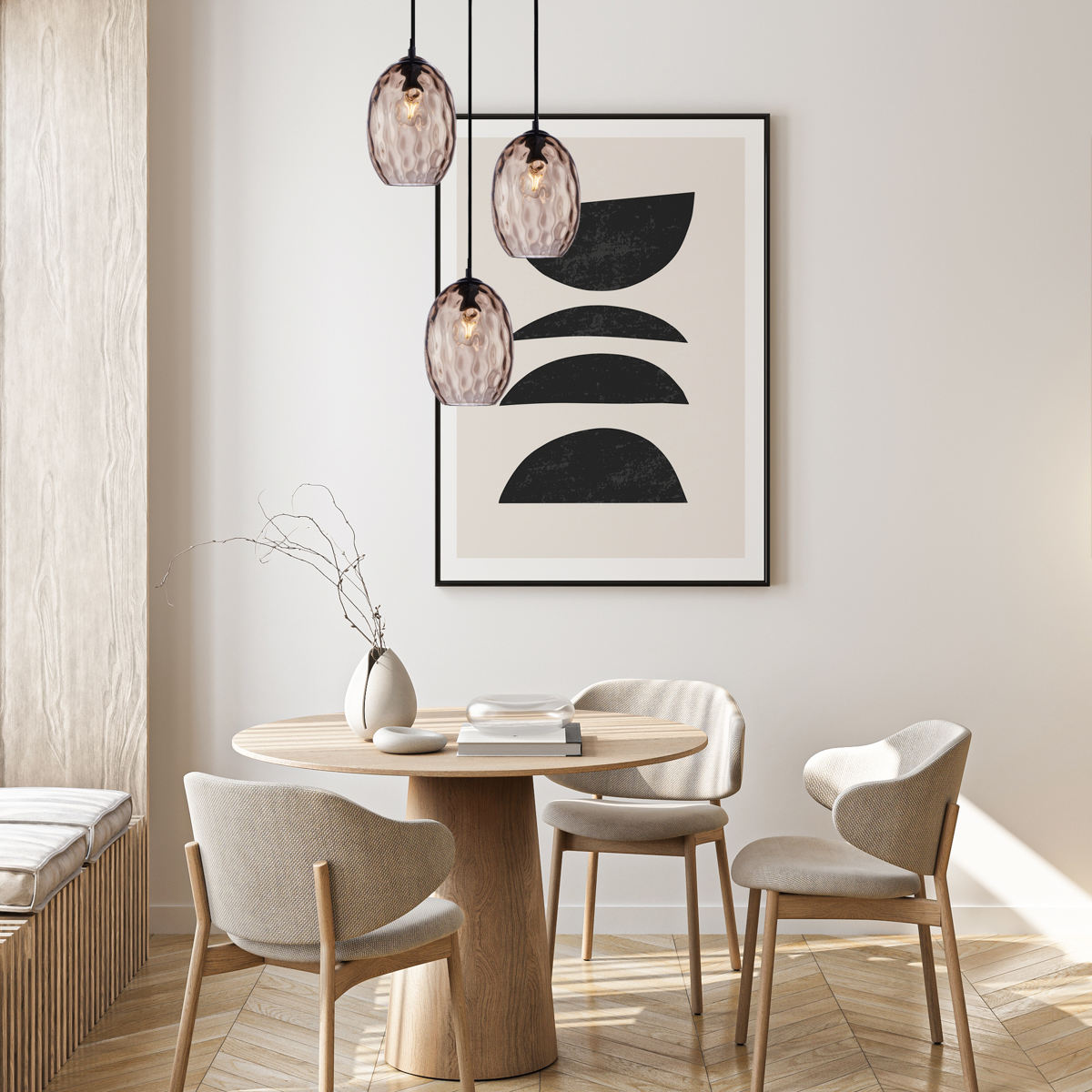 NOVALA lampa wisząca potrójna czarna klosze owalne szkło brązowe 3xE27 PND-3031-3A-BK-CF